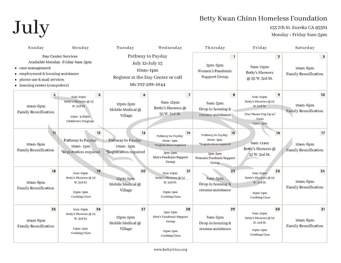 The Betty Kwan Chinn Homeless Foundation Calendar